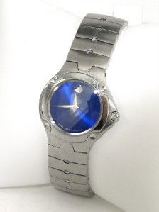 Movado Stainless Steel Watch: Movado Stainless Steel WatchThe total watch's weight is 59.3 grams.The measurements of the watch head is 17 x 17 mm and 5 mm thick.The length of watch: 6.25".Swiss Made.Water Resistant.Chain is 13 mm