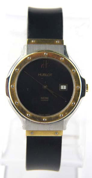 Hublot Stainless Steel / 18K Gold Rubber Strap Watch: Hublot Stainless Steel / 18K Gold Rubber Strap Watch.Hublot Stainless Steel / 18K Yellow Gold Rubber Strap Watch.Watch's Weight : 37.9grams.The measurements of watch head: 33 x 34 mm.The length of wat