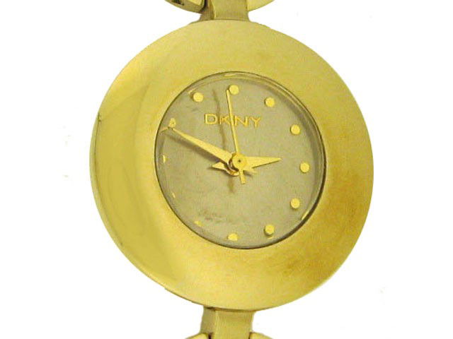 DKNY Women's NY4647 Gold-Tone Stainless Steel Watch: Gold tone stainless steel case and bracelet, mineral crystal, three-hand analog quartz movement, round gold mother of pearl dial with gold markers, folding clasp closure with logo, water resistant to