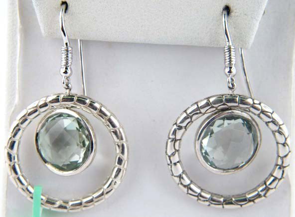 Charles Krypell Silver Prasolite Earrings: Charles Krypell Silver Prasolite Earrings.The total weight of the earrings is 14.8 grams.The size of the prasolite is 12 mm in diameter.The length of the earrings is 44 mm long.