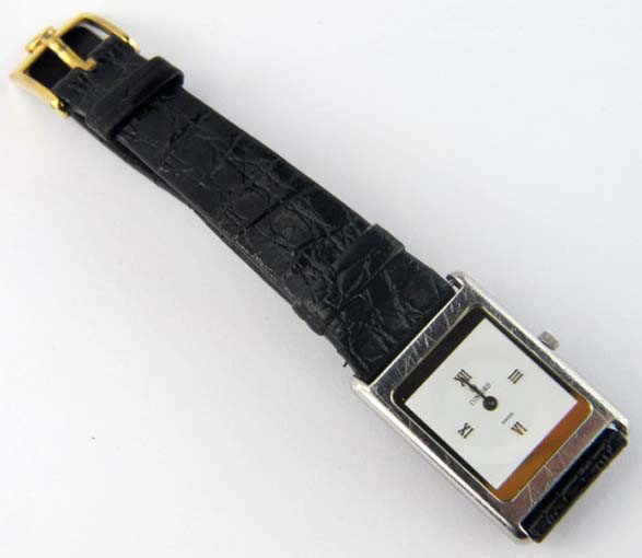 Concord Stainless Steel Leather Strap Watch: Concord Stainless Steel Leather Strap Watch.The total watch's weight is 14.7 grams.The measurement of the watch head is 23 x 20 mm and 4 mm in thickness.The length of the watch is 7".Swiss Made.Water 