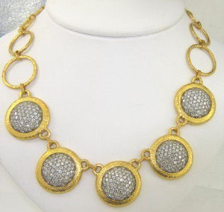 Gurhan 24K Yellow Gold Diamond Necklace: Gurhan 24K Yellow Gold Diamond Necklace.The total weight of necklace is 65 grams.The toal weight of diamond: 12.69 cts.approximately, G color VS clarity.The length of necklace is 16.75" long.The neckl