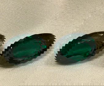 Dark Green Columbian Emeralds Oval Cut 19.6ct  PAIR
