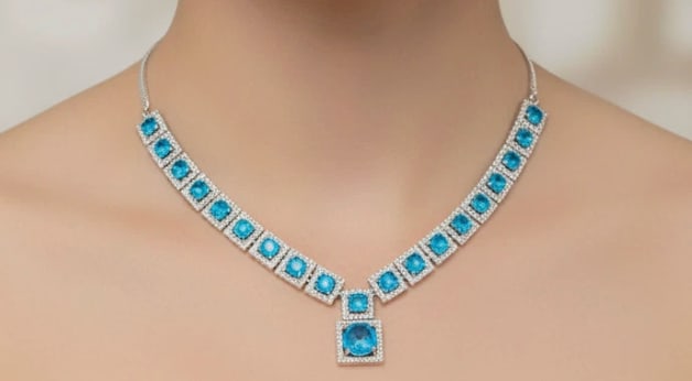 AQUAMARINE & DIAMOND NECKLACE (1 of 2)