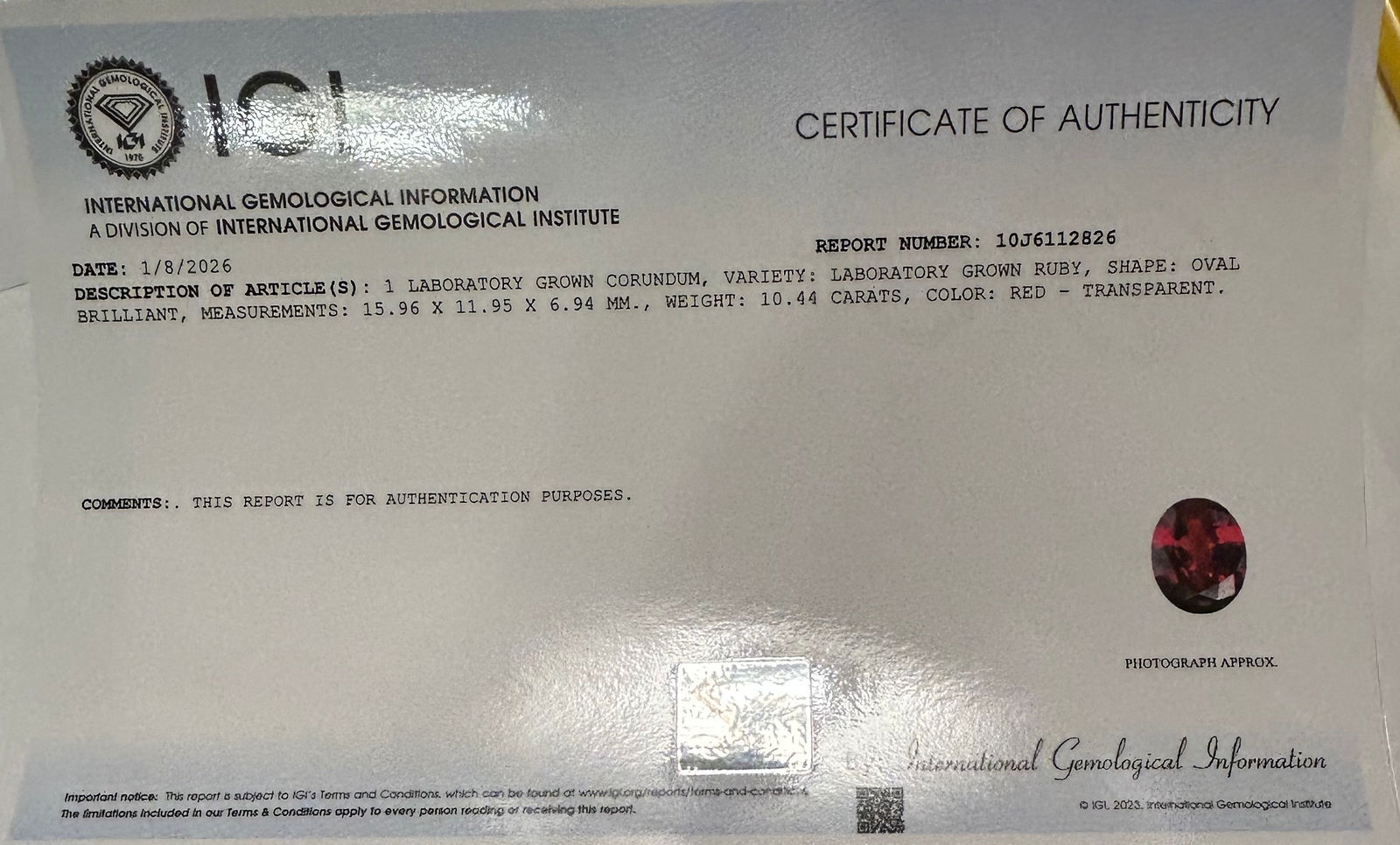 Lab Grown 10.44 ct Ruby Oval Cut transparent - 2