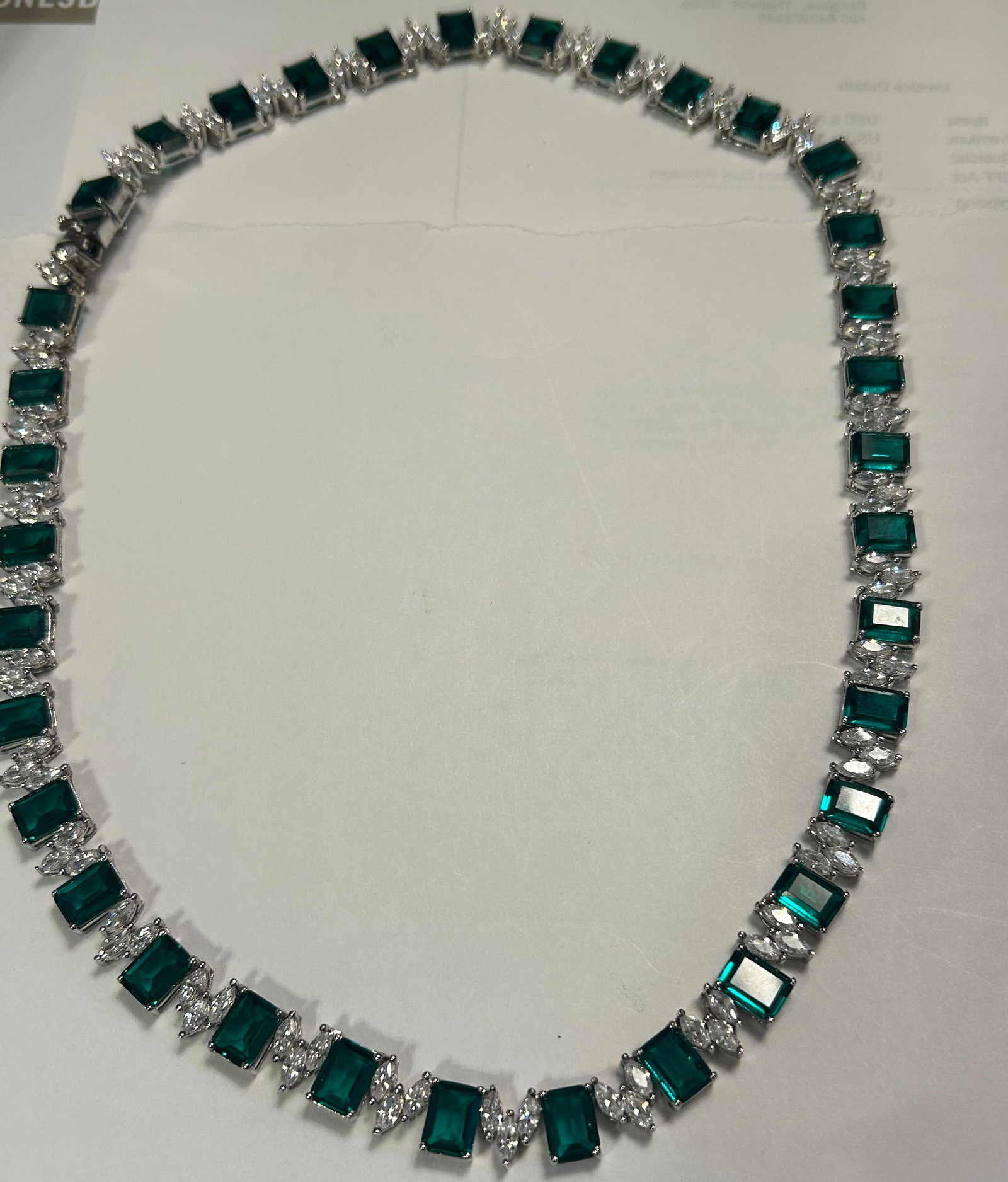 Emerald and Diamond Necklace 26 ct: Simply gorgeous 36 Emerald and Diamond over white gold finish necklace. For her big night out or that ultimate anniversary gift.