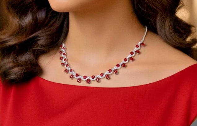 Pink Topaz and Diamond Necklace 50 gems: Luxury Platinum Necklace with Lab-Created Pink Topaz & Diamond Cut to SparkleMake a statement with this elegant necklace featuring a lab-created pink topaz gemstone, beautifully complemented with diam