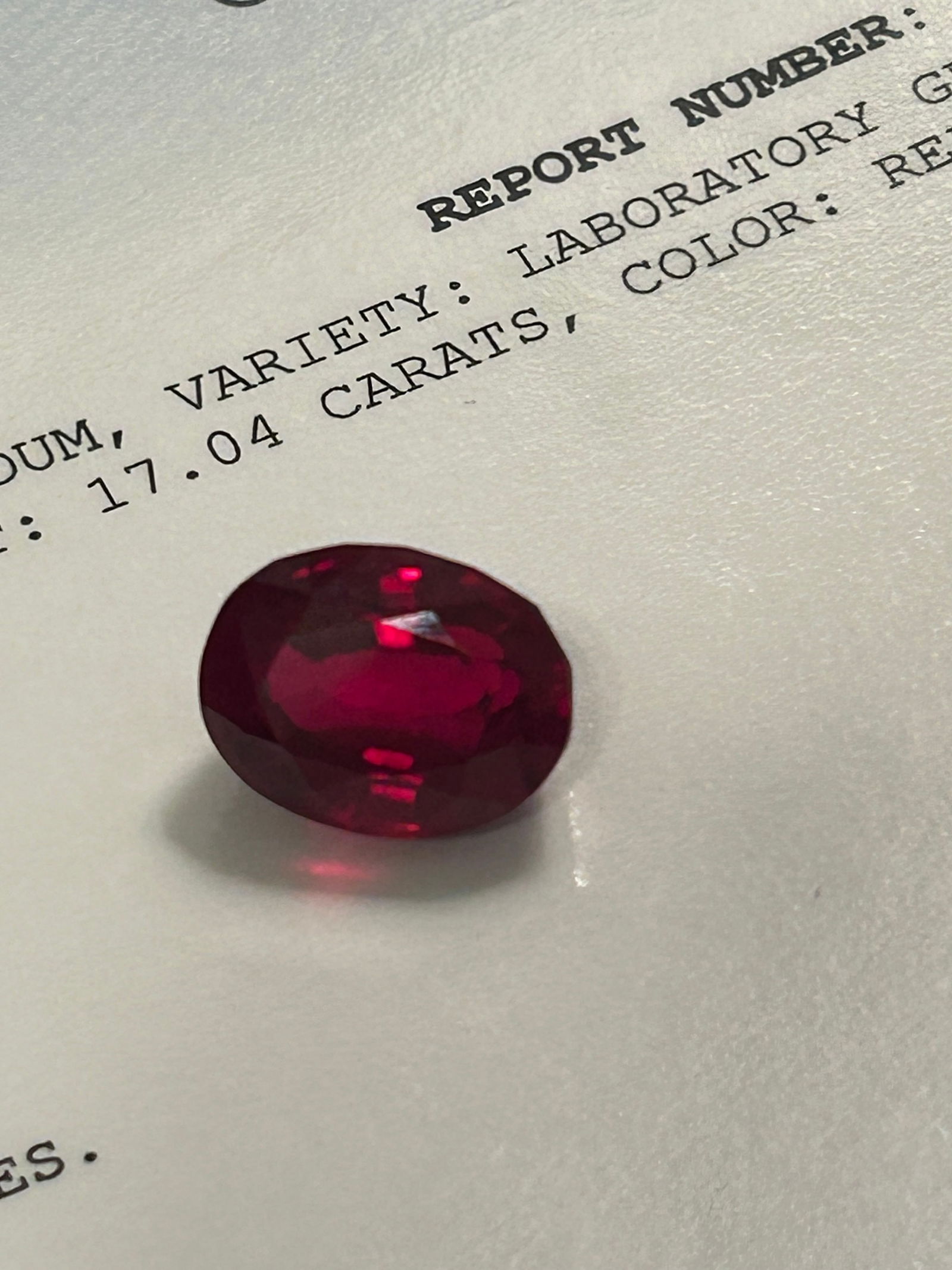 Lab Grown Ruby Oval Cut 17 ct: Prized for its deep red color, often with hints of brown or purple, shaped into an elegant oval, offering significant size and rich color that's ideal for statement jewelry, known for quality and