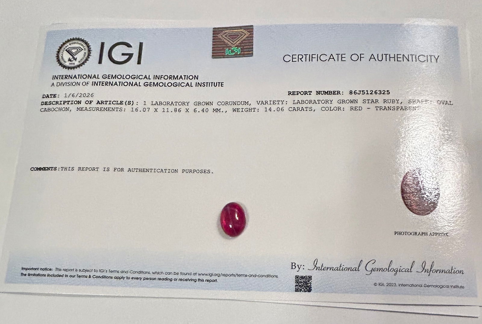 Star Ruby Cabochon 14.06 ct Lab grown - 2
