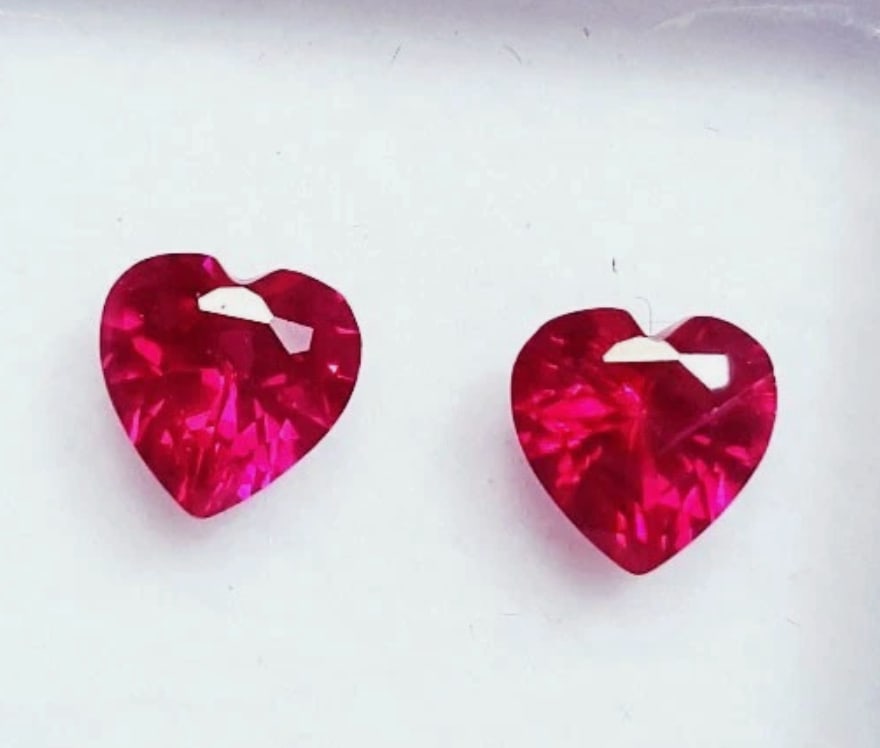 Natural Ruby Heart Shape 2 Pcs Lot 5x6 mm $20: These calibrated, faceted stones are often sourced from Mozambique or Thailand, featuring a red color and generally treated (heated or glass-filled) to enhance clarity and color, making them ideal for
