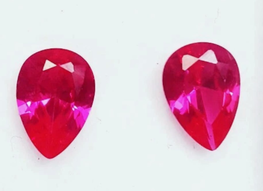 Natural Ruby Pear Shape MM Size 2 Pcs $20: These calibrated, faceted stones are sourced from Thailand, featuring a red color and high clarity and color, making them ideal for jewelry settings.....Please Select In house shipping