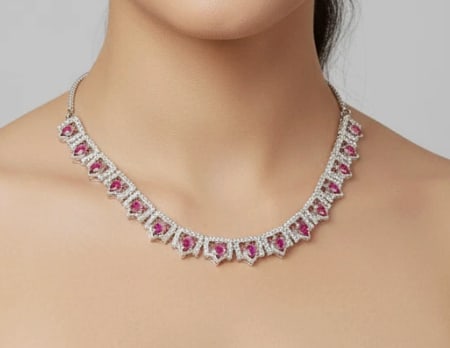 Ruby & Diamond Cut Necklace White Gold Filled Elegant Designer Set No Reserve (1 of 3)