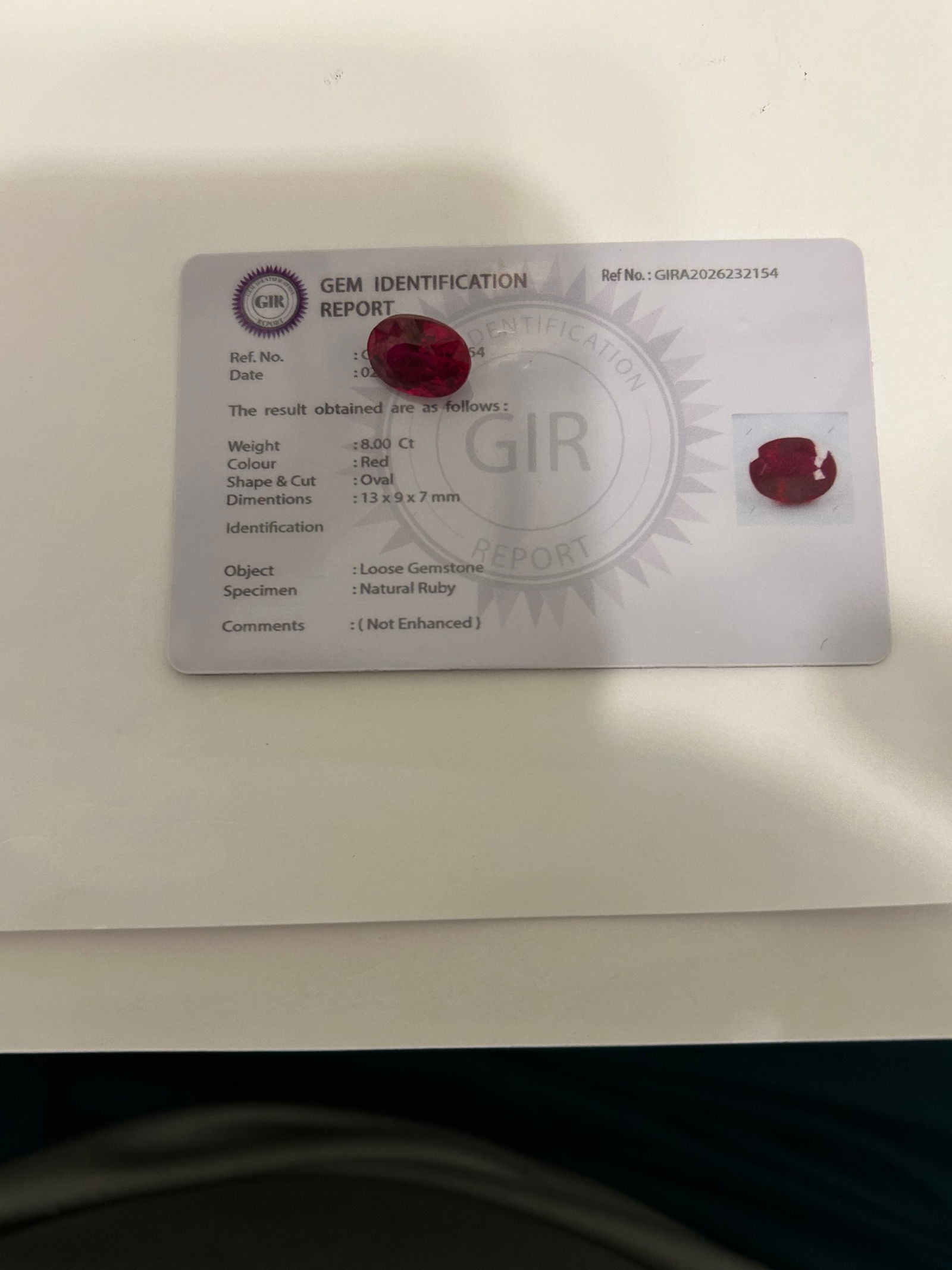 Mozambique Red Ruby 8ct Oval Cut GIR Certified - 4