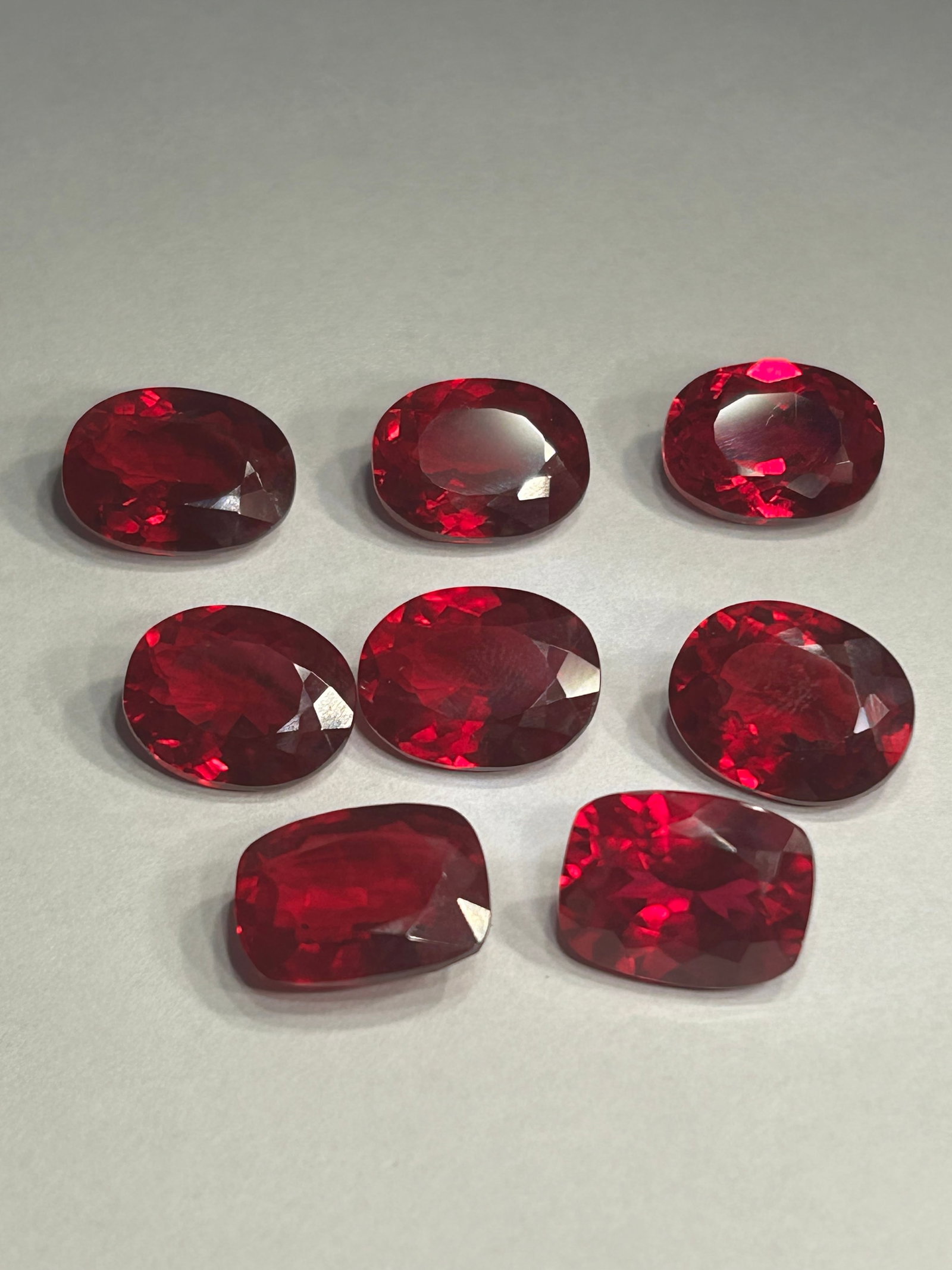 Eight 10 Carat +each. Appx 90ct tcw ---- Blood Red Rubies ---- Oval Cushion Cut ---- Lab Grown (1 of 5)