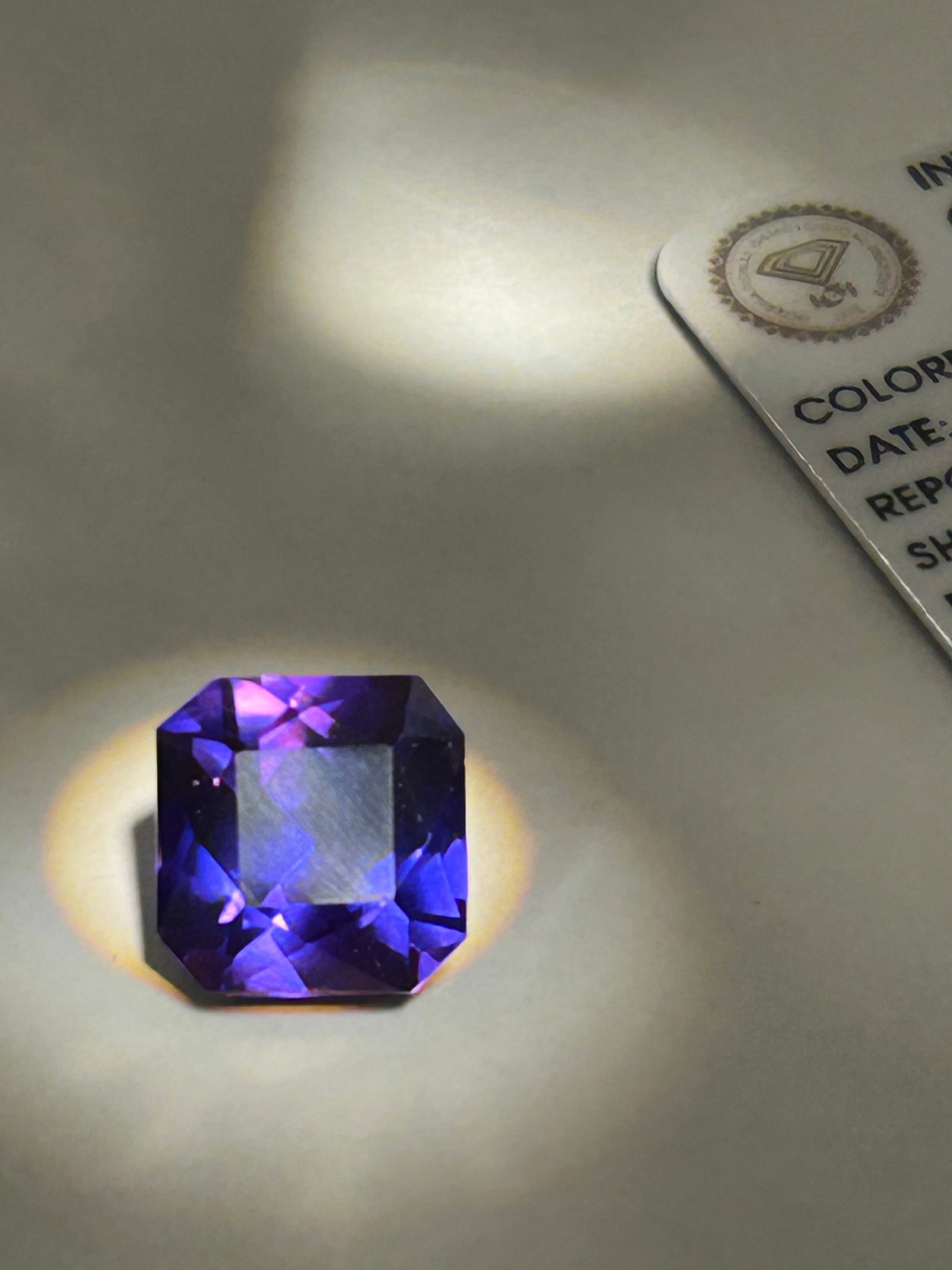 9.69 Carat ----Purple Sapphire ----Emerald Square Cut ----LAB GROWN IGI Certified: 9.69 Carat ----Purple Sapphire ----Emerald Square Cut