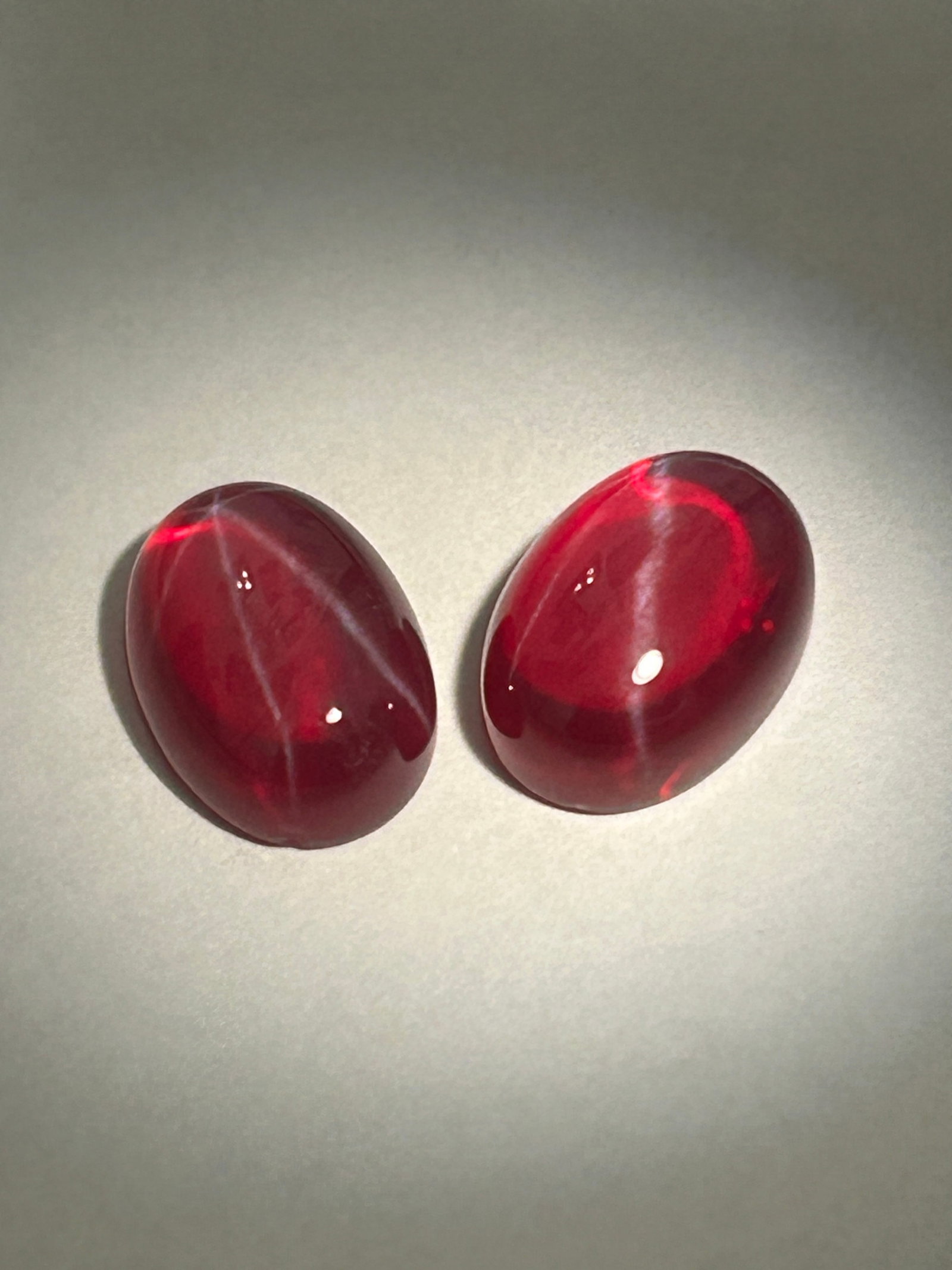 20 Carat tcw ----Red Star Sapphire PAIR ----Cabochon Cut ----LAB GROWN IGI Certified: 20 Carat tcw ----Red Star Sapphire PAIR ----Cabochon Cut