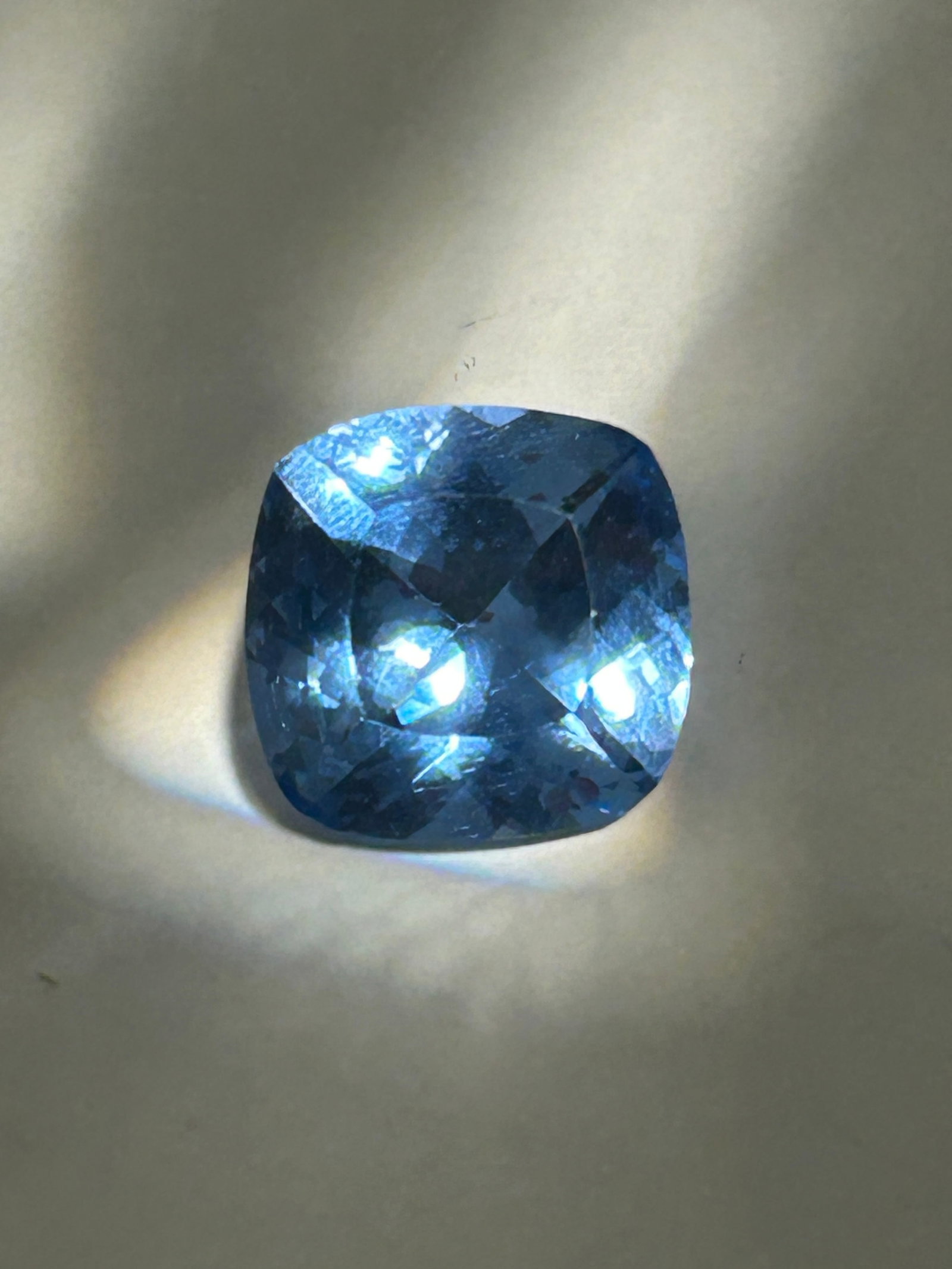 7.45 Carat --- Brazilian Santa Maria Blue Aquamarine --- Cushion Cut: Highly desirable gemstone, featuring a soft, square shape with rounded corners. These gems typically showcase excellent transparency Sourced from Brazil, with eye-clean clarity.