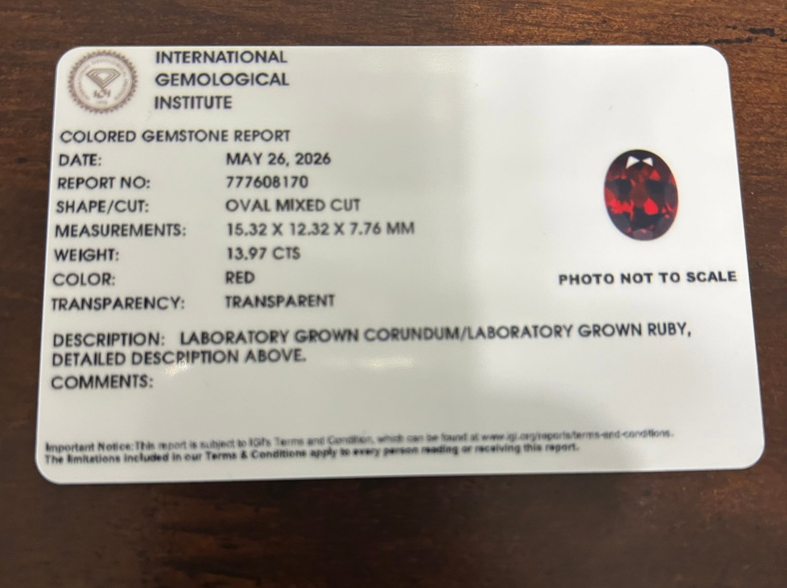 13.97 Carat -- Deep Red Ruby --Oval Cut --- IGI Certified - 4