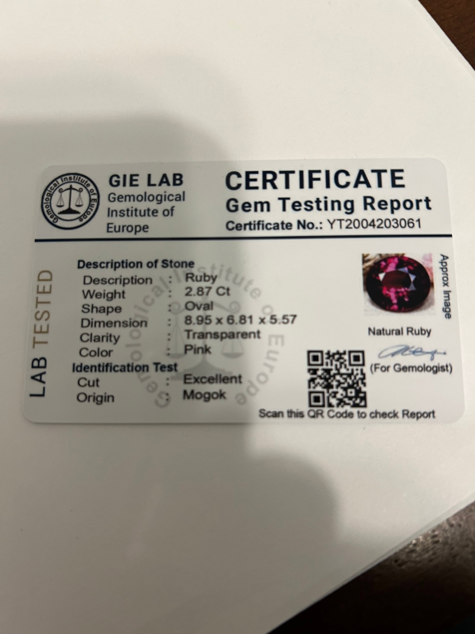 2.87 Carat --- Mogok Pink Ruby--- Oval Cut --- GIE Certified - 4