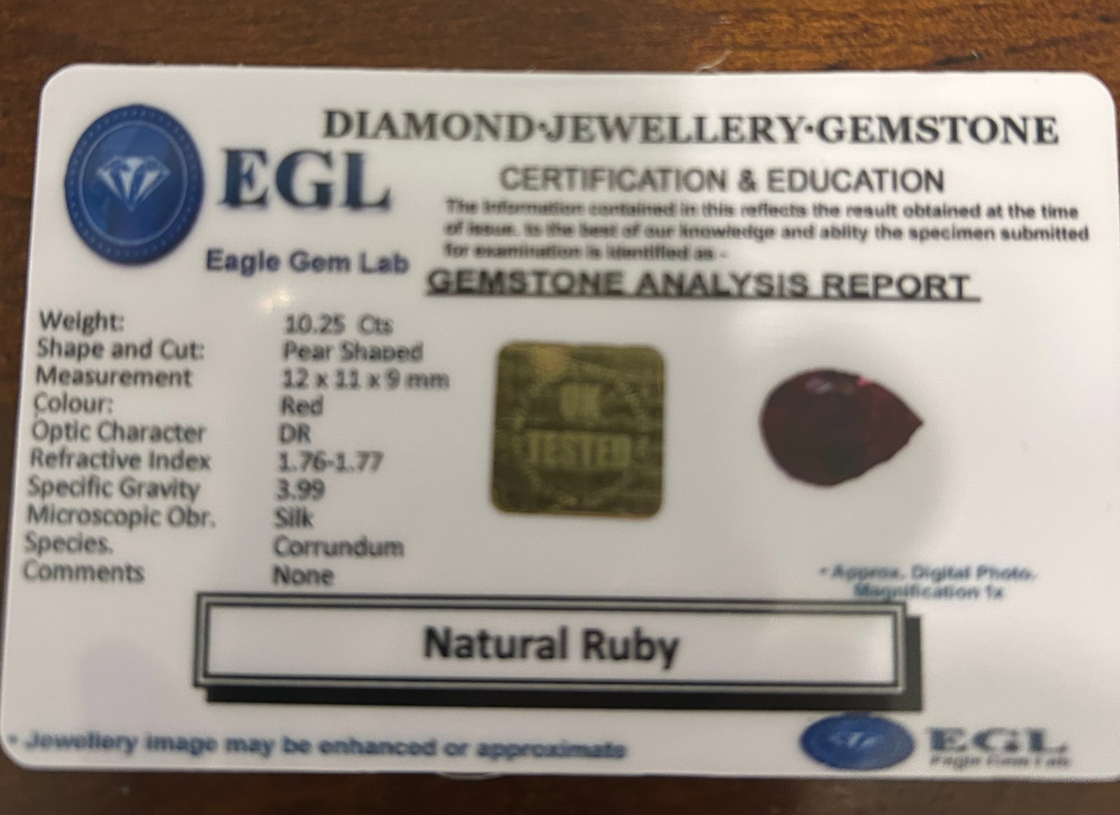 10 Carat Natural Burmese Ruby Pear Cut - 3
