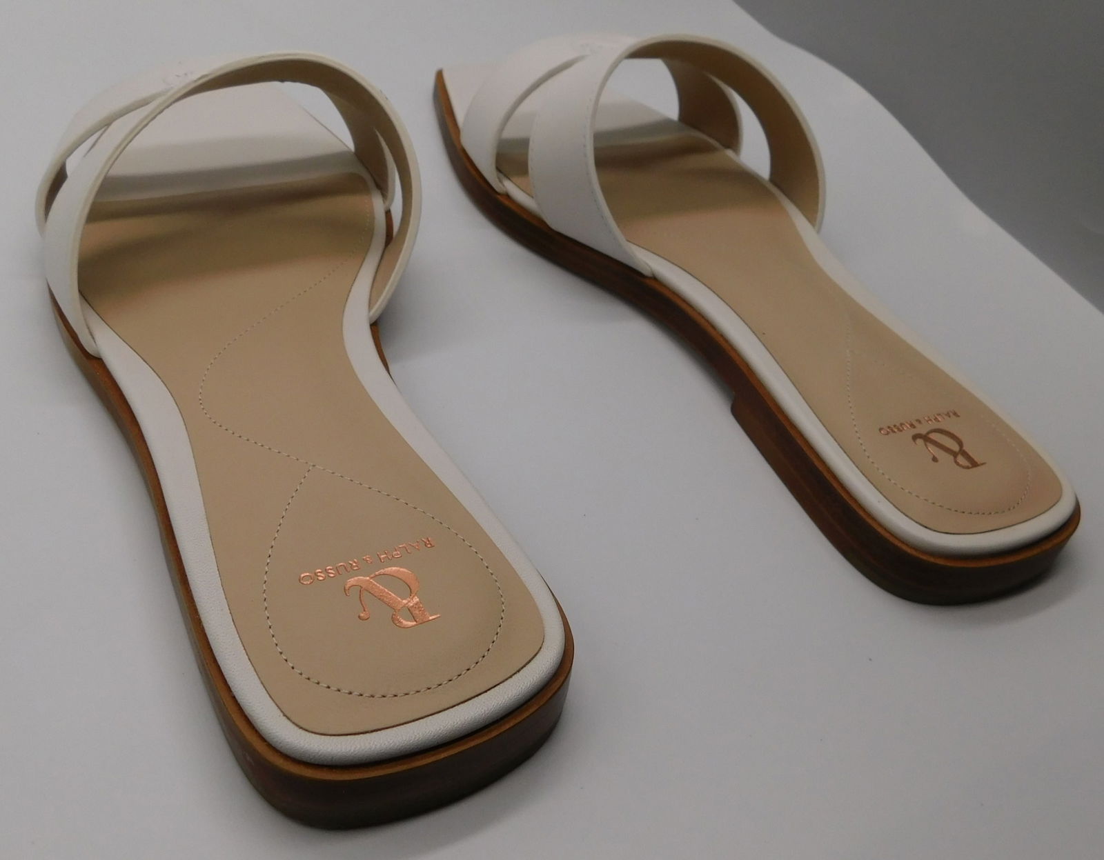 Pair of Ralph & Russo Double-Stripe Slide Sandals, Fabric Calf, White, With Box & Dust Bags. EU Siz - 2