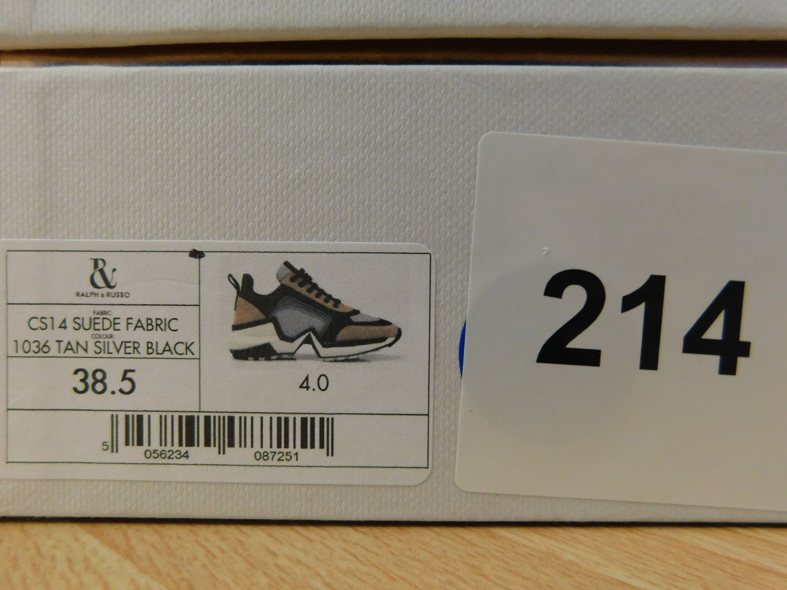 Pair of Ralph & Russo 4.0 Runner Sneakers, Suede Fabric, Tan/Silver Black, With Box & Dust Bags. EU - 7
