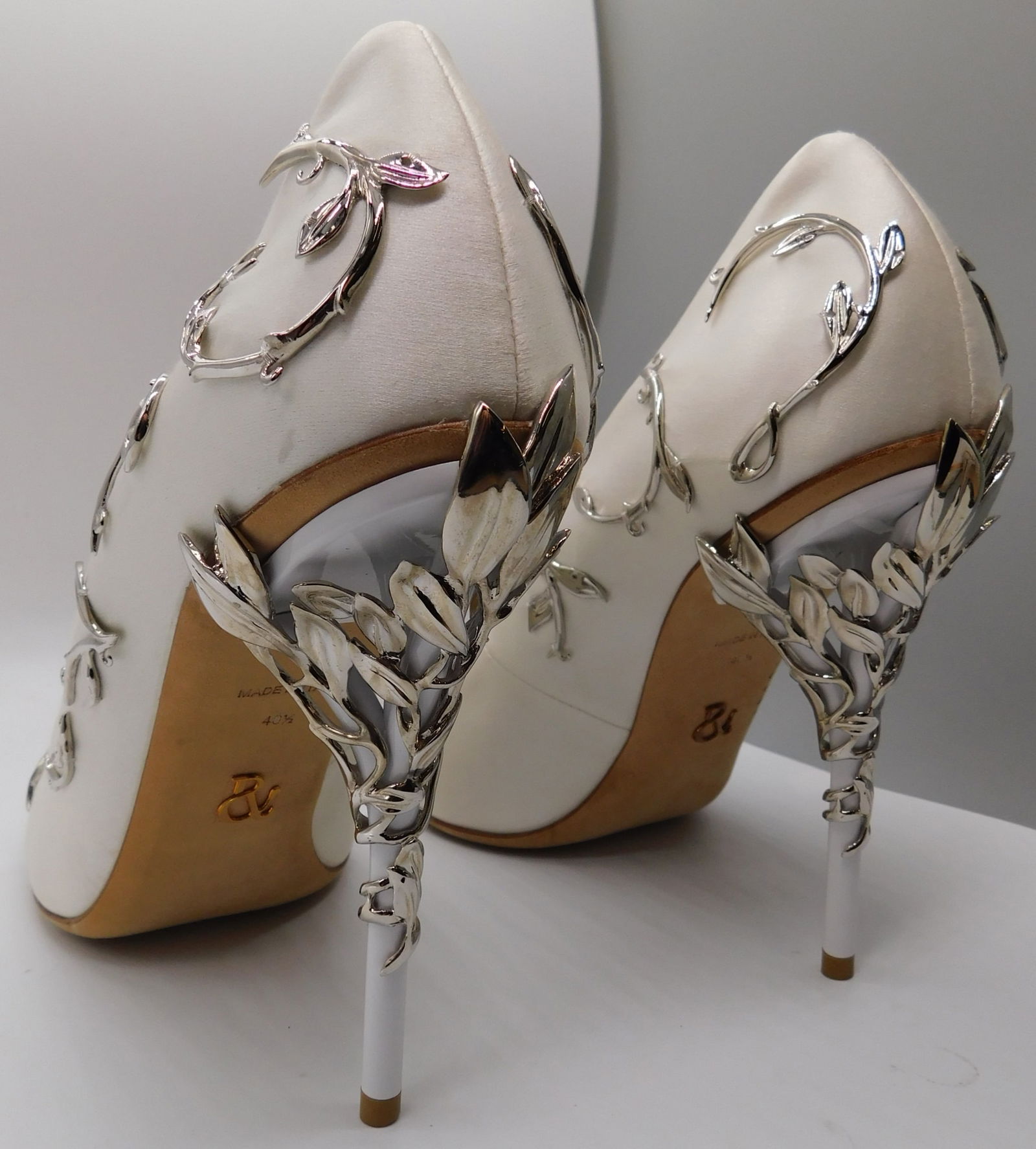 Pair of Ralph & Russo Eden Heel Pumps, Satin Fabric, White/ Silver, With Box & Dust Bags. EU Size 35 - 2