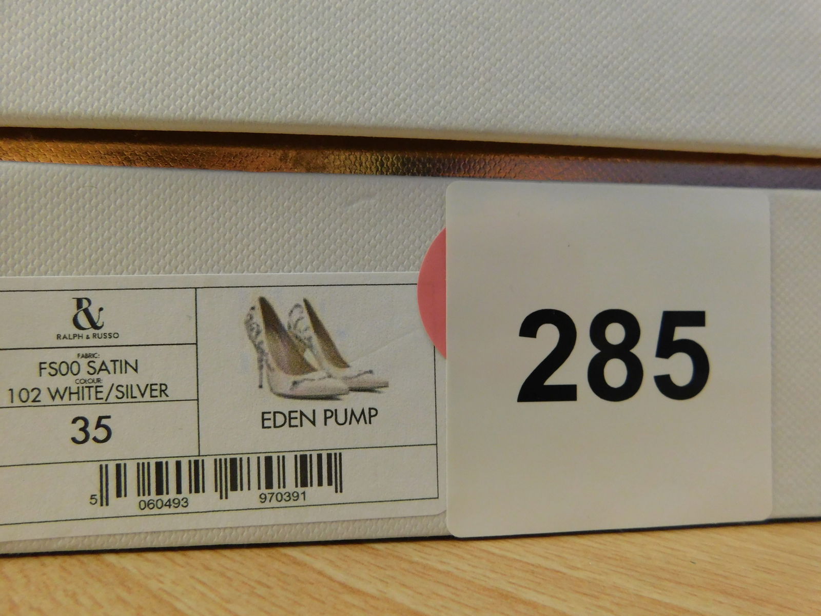 Pair of Ralph & Russo Eden Heel Pumps, Satin Fabric, White/ Silver, With Box & Dust Bags. EU Size 35 - 8