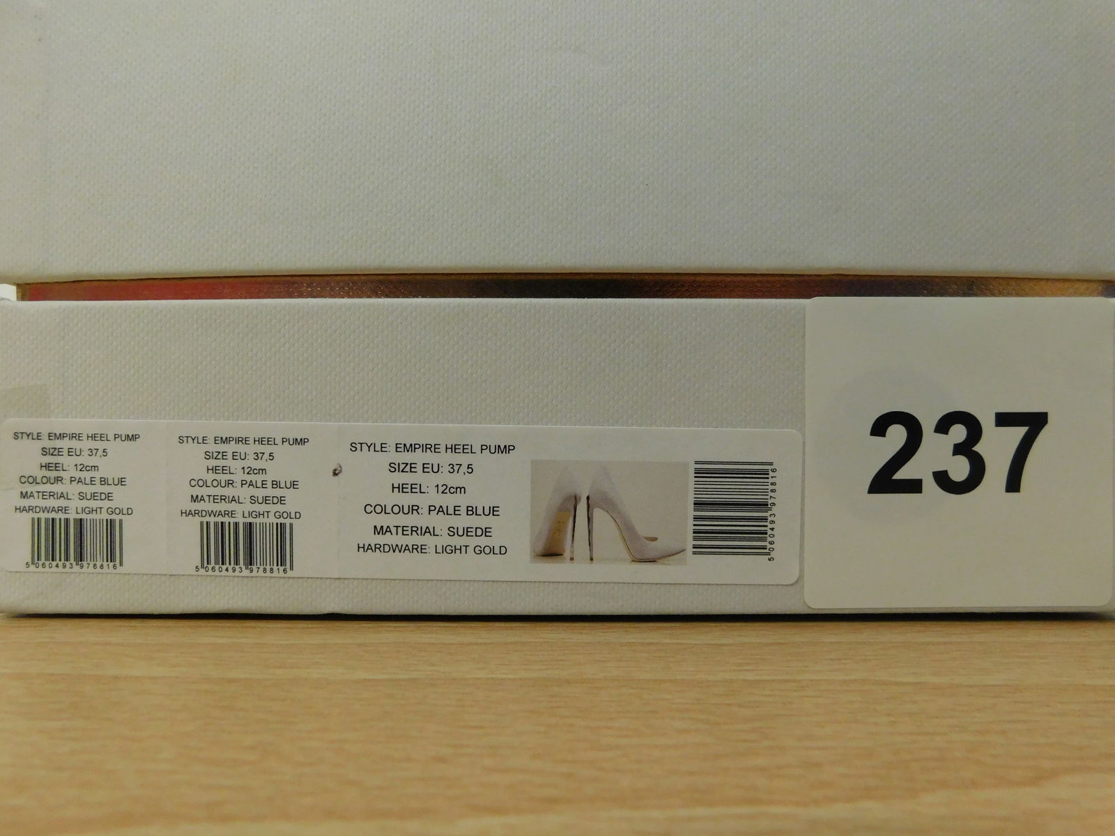 Pair of Ralph & Russo Empire Heel Pumps, Suede Fabric, Pale Blue/ Light Gold, With Box & Dust Bags. - 4