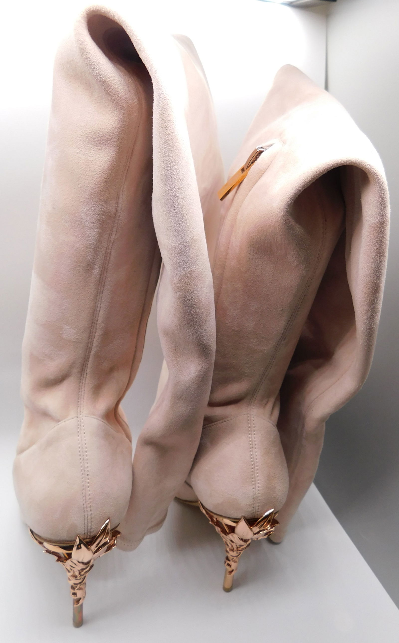 Pair of Ralph & Russo Eden Heel OTK Boots, Suede Fabric, Pink/ Rose Gold, With Box & Dust Bags. EU S - 3