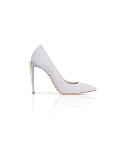 Pair of Ralph & Russo Empire Heel Pumps, Suede Fabric, Pale Blue/ Light Gold, With Box & Dust Bags. - 2