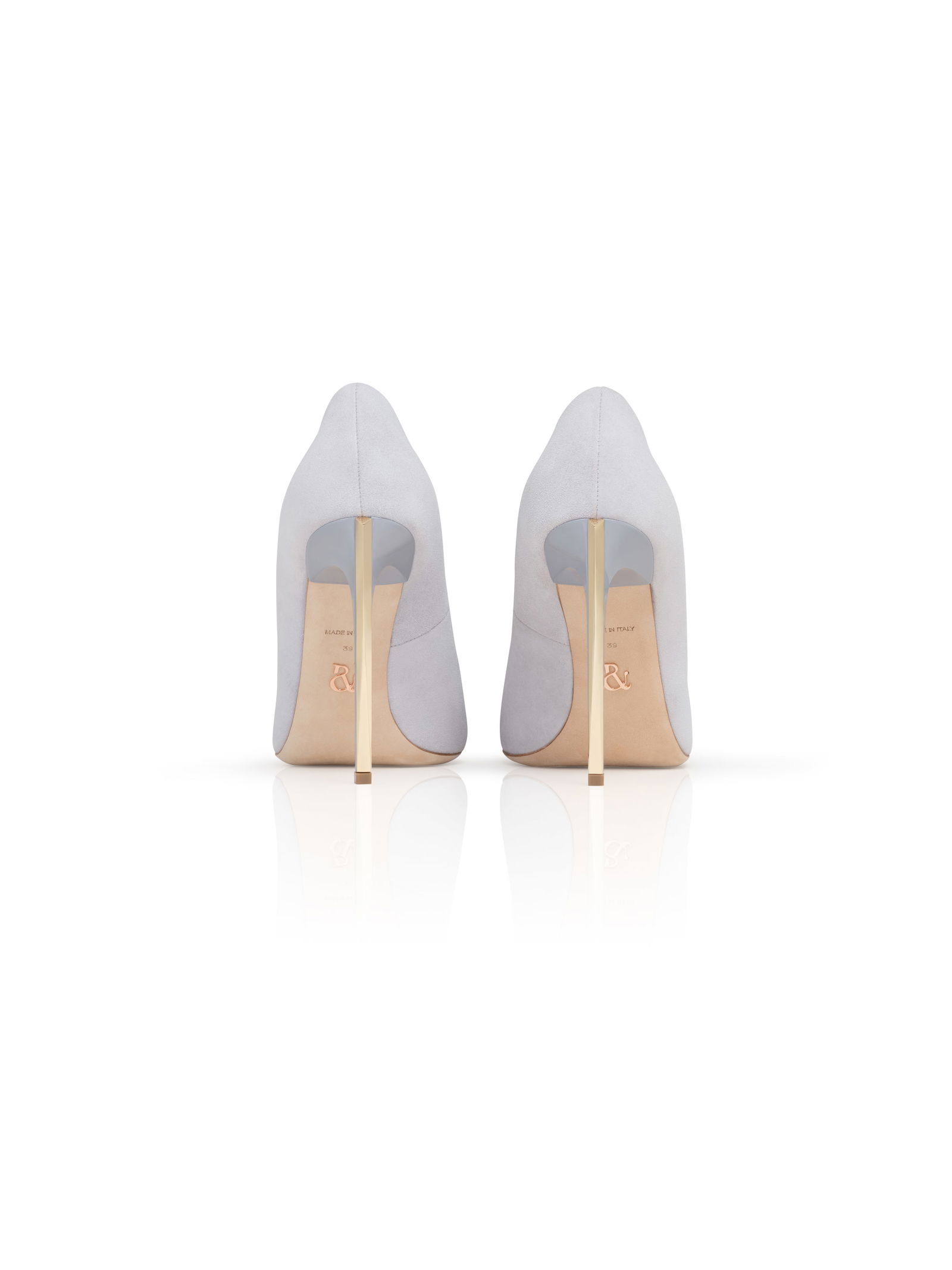 Pair of Ralph & Russo Empire Heel Pumps, Suede Fabric, Pale Blue/ Light Gold, With Box & Dust Bags. - 4