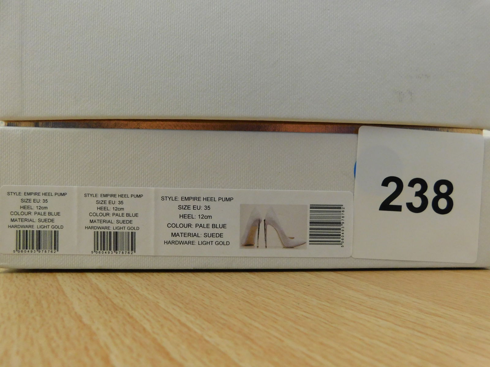 Pair of Ralph & Russo Empire Heel Pumps, Suede Fabric, Pale Blue/ Light Gold, With Box & Dust Bags. - 4