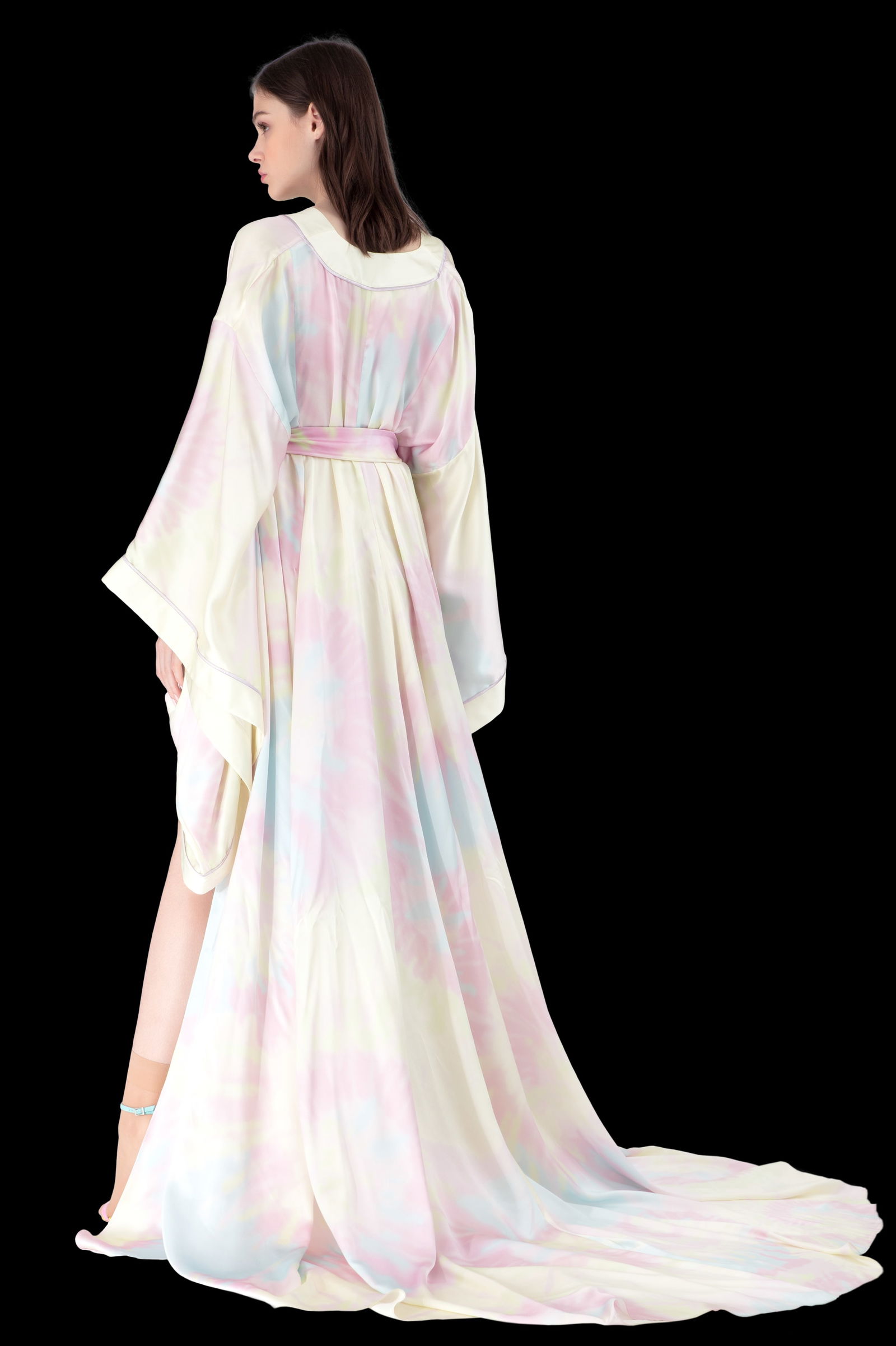 Ralph & Russo 20U 11 D285 Tie-Dye Silk Twill Mini Dress with Train, Pink/Yellow, Size 38 - 2