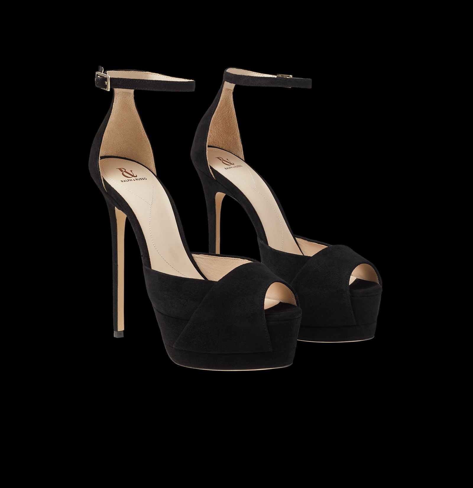 Pair of Ralph & Russo Couture Platform Sandals, Black/ Light Gold, With Box & Dust Bags. EU Size 41. - 2