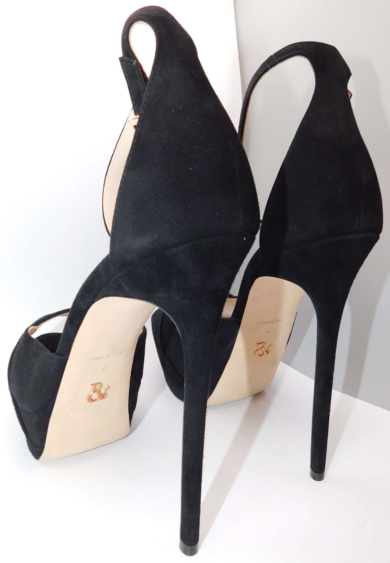 Pair of Ralph & Russo Couture Platform Sandals, Black/ Light Gold, With Box & Dust Bags. EU Size 41. - 5