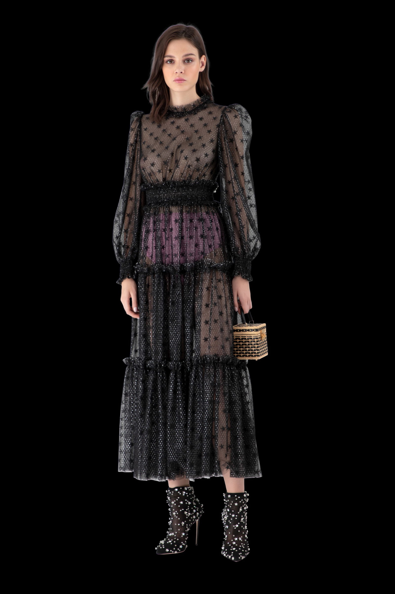 Ralph & Russo 20P 11 D239 Star Tulle Tiered Midi Dress, Black, Size 40 (RRP £3,900) (1 of 5)