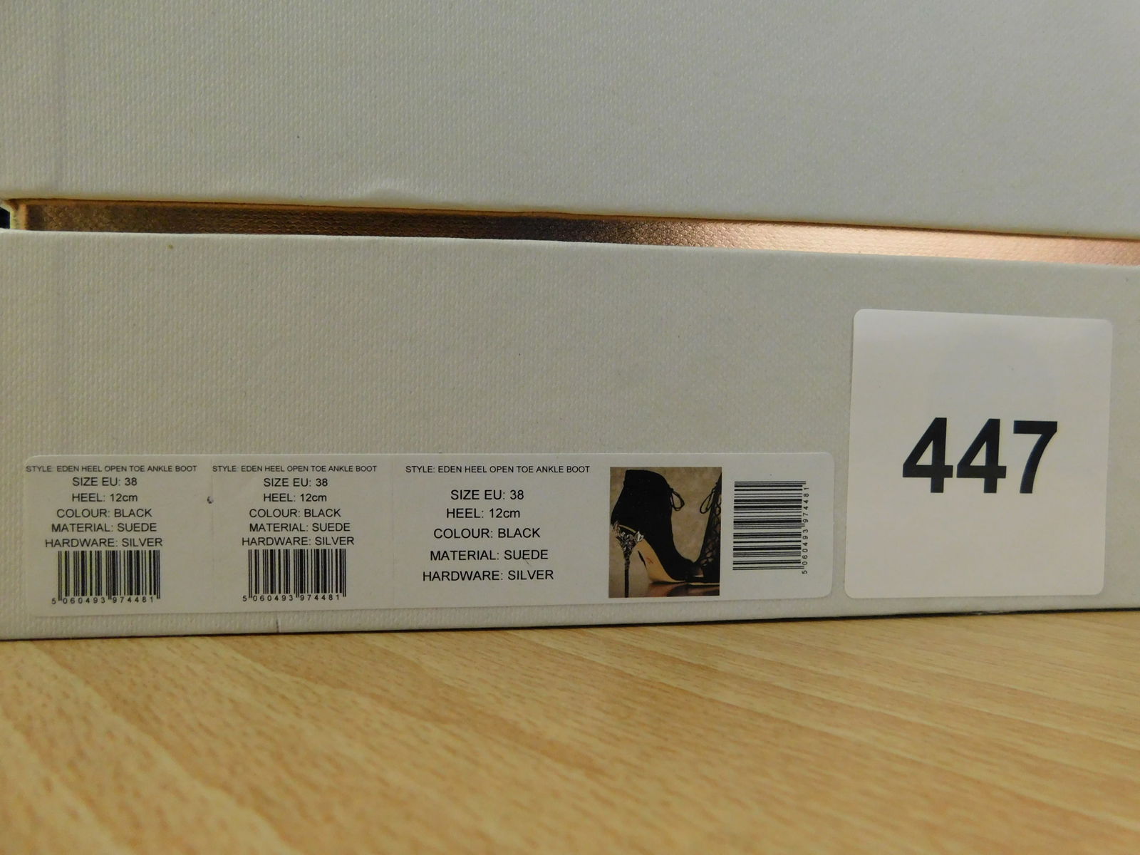 Pair of Ralph & Russo Eden Heel Open Toe Ankle Boots, Suede Fabric, Black/ Silver, With Box & Dust B - 4