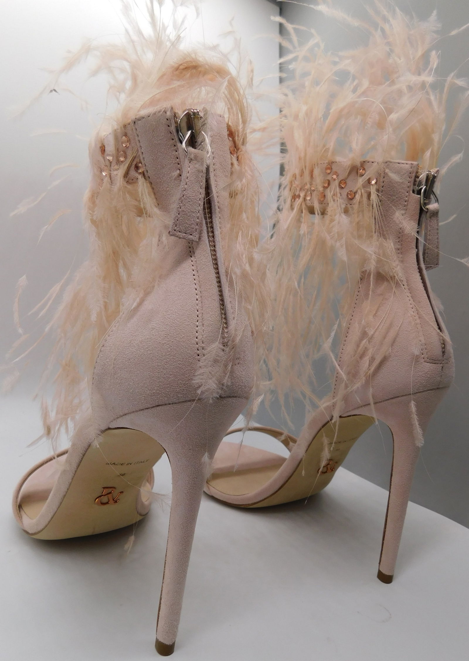 Pair of Ralph & Russo Feather Sandals, Nude/ Silver, With Box & Dust Bags. EU Size 39. - 2