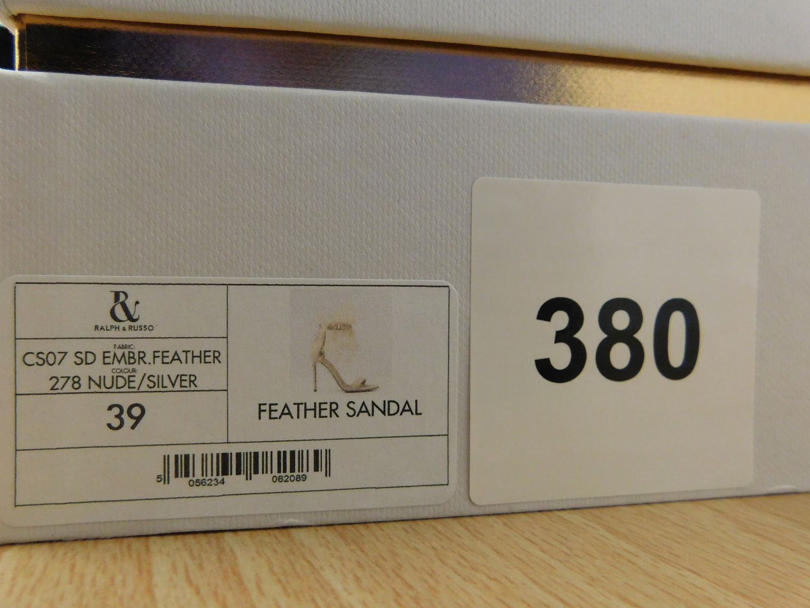 Pair of Ralph & Russo Feather Sandals, Nude/ Silver, With Box & Dust Bags. EU Size 39. - 4