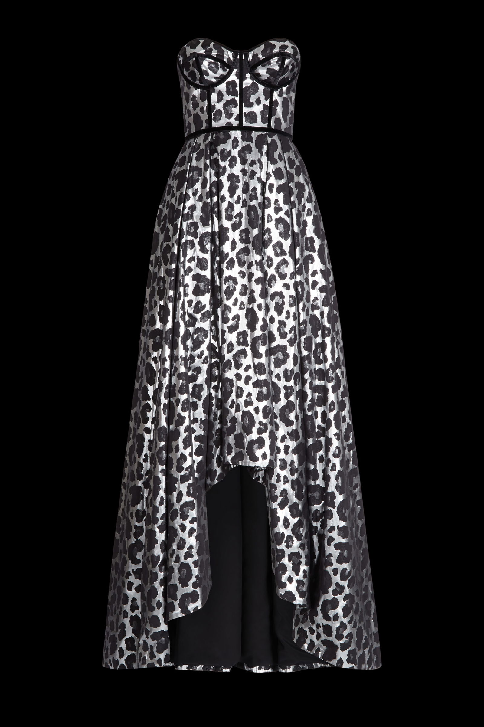 Ralph & Russo 19F11 D019, Silver and Black Leopard Print Taffeta Ball Gown, Silver/ Black, Size 40 (1 of 6)