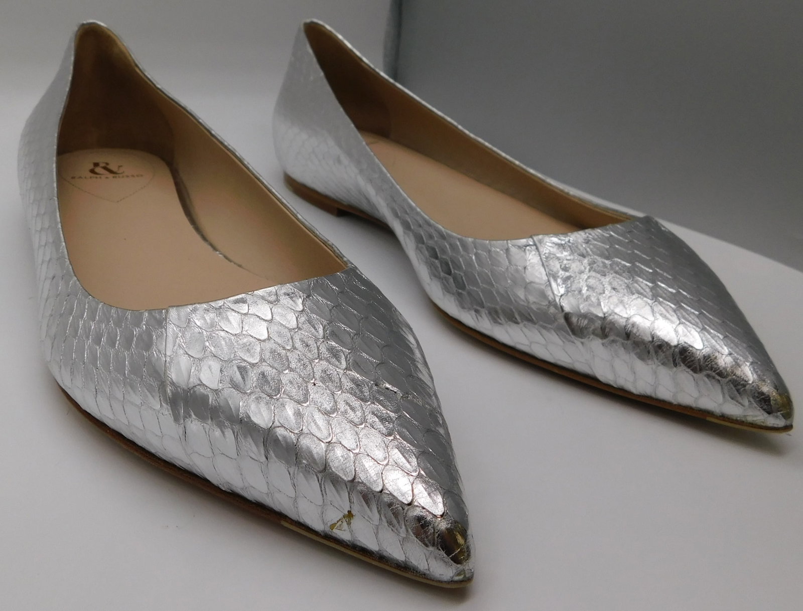 Pair of Ralph & Russo Ballerina Pointed Toe Sandals, Silver, With Box & Dust Bags. EU Size 36.5.: Pair of Ralph & Russo Ballerina Pointed Toe Sandals, Silver, With Box & Dust Bags. EU Size 36.5. (RRP £890). Designed with the modern woman at heart, the Balle