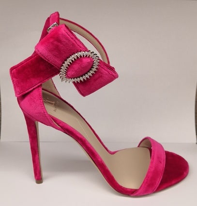 Pair of Ralph & Russo Bow Sandals, Velvet Fabric, Hot Pink/ Swarovski Buckle, With Box & Dust Bags. - 2