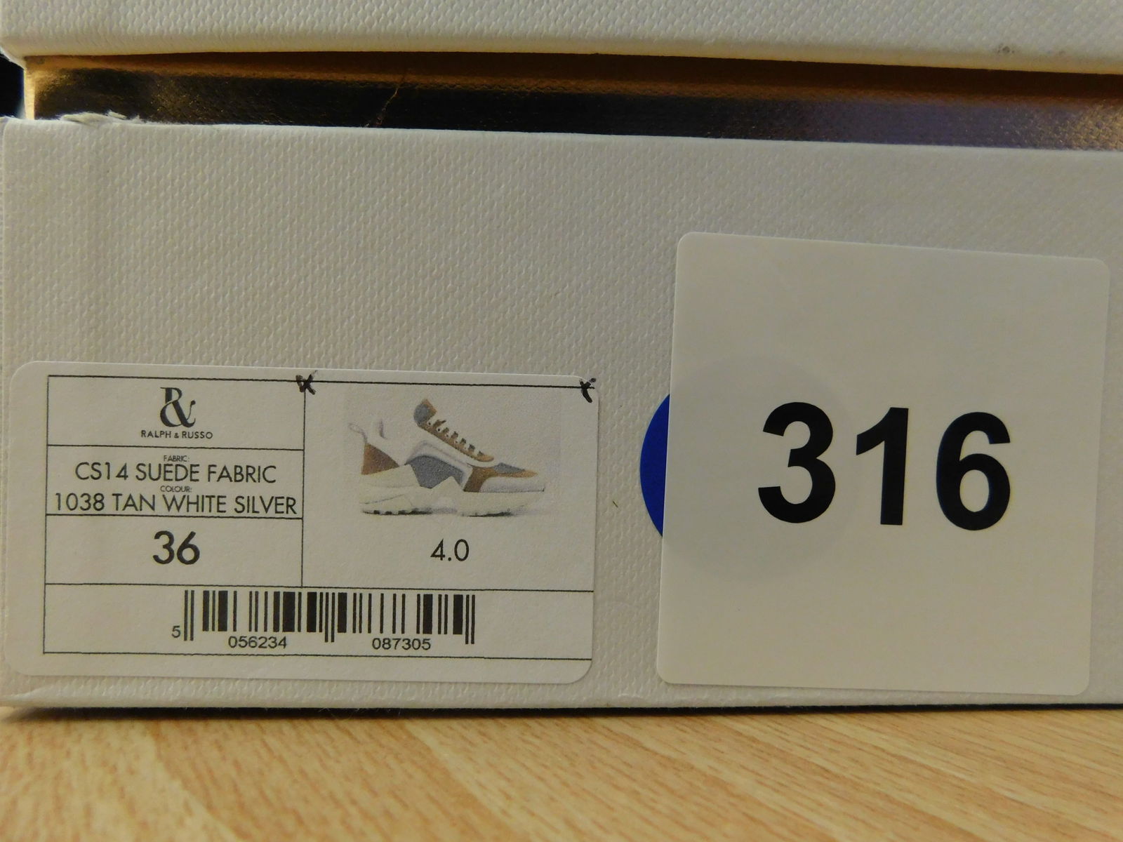 Pair of Ralph & Russo 4.0 Runner Sneakers, Suede Fabric, Tan White Silver with Box & Dust Bags. EU S - 7