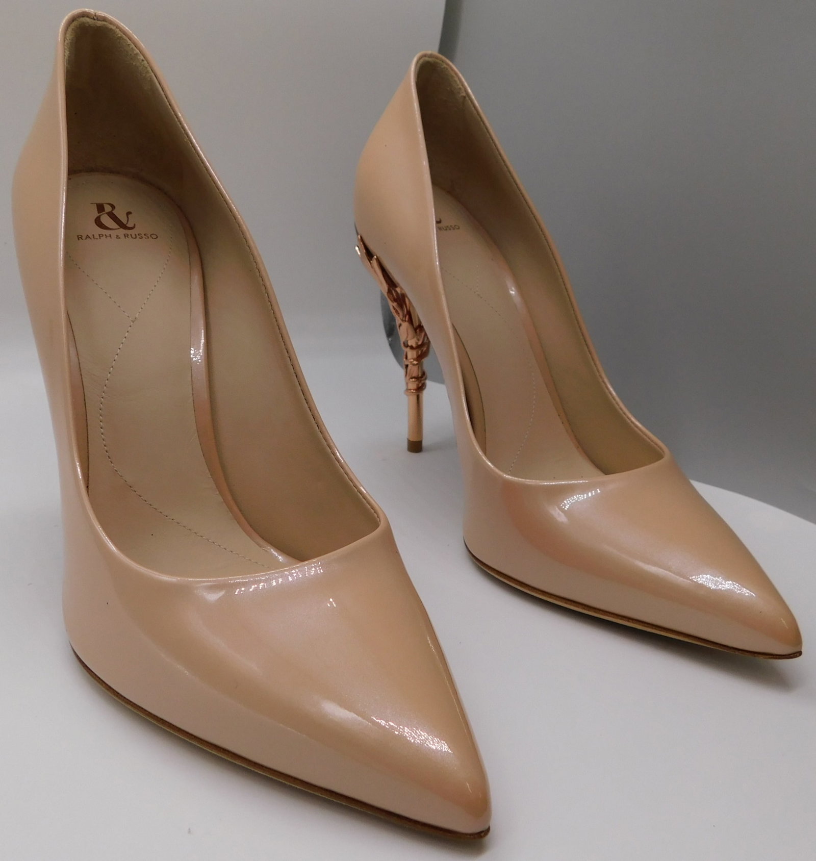 Pair of Ralph & Russo Eden Heel, Pink/ Rose Gold, With Box & Dust Bags. EU Size 37.5.: Pair of Ralph & Russo Eden Heel, Pink/ Rose Gold, With Box & Dust Bags. EU Size 37.5