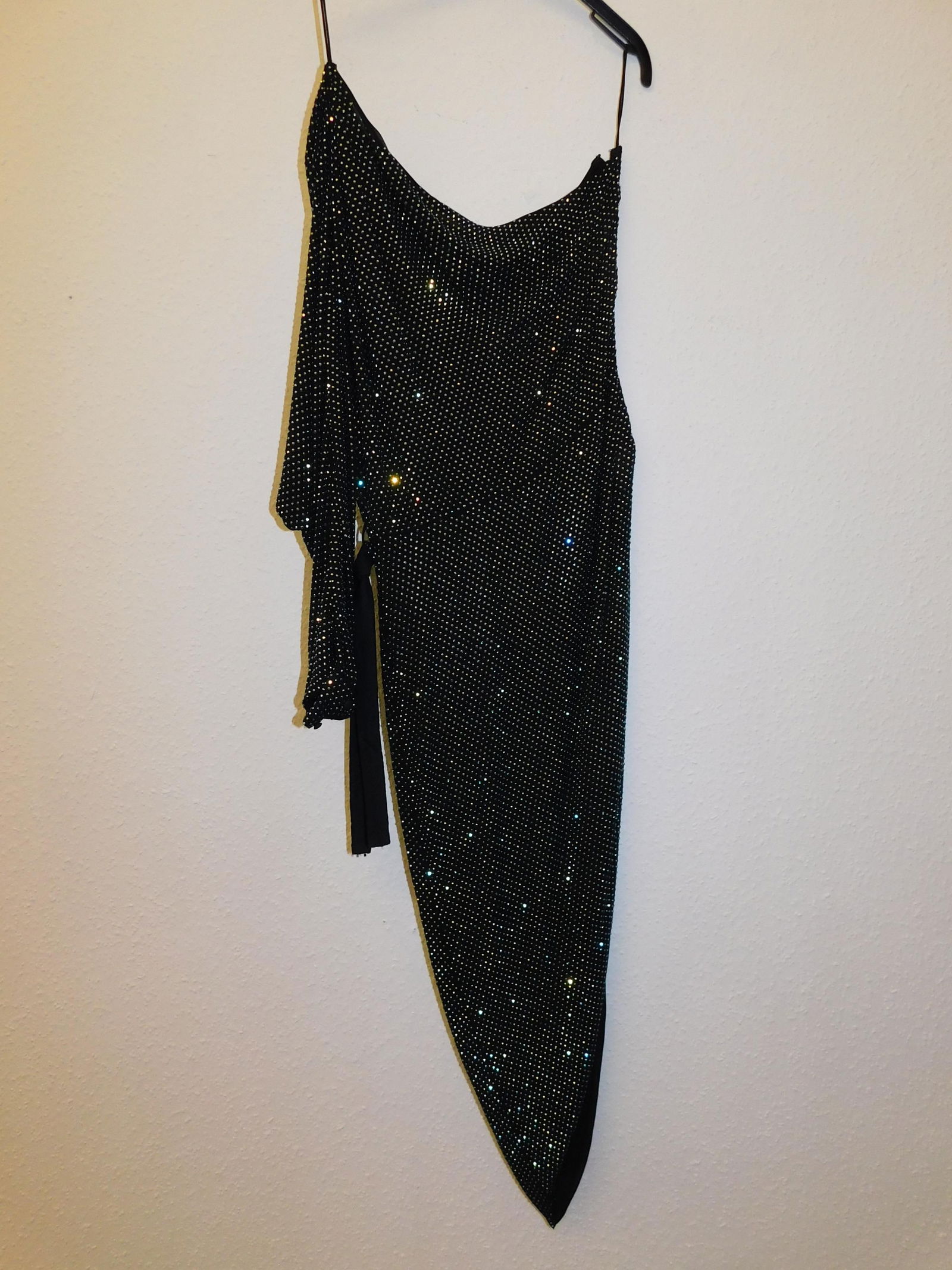 Ralph & Russo 19F11 D069, Embellished Drape Asymmetric Dress with Hotfix Crystals, Black, Size 40 ( - 4