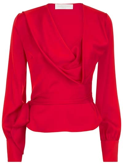 Ralph & Russo 19P 11 T38 SS04 Drape Blouse with Belt, Size 40 (RRP £990) Light silk crepe blous: Ralph & Russo 19P 11 T38 SS04 Drape Blouse with Belt, Size 40 (RRP £990) Light silk crepe blouse with long sleeves and a drape motif on the front and belt. (Image avail in red)<