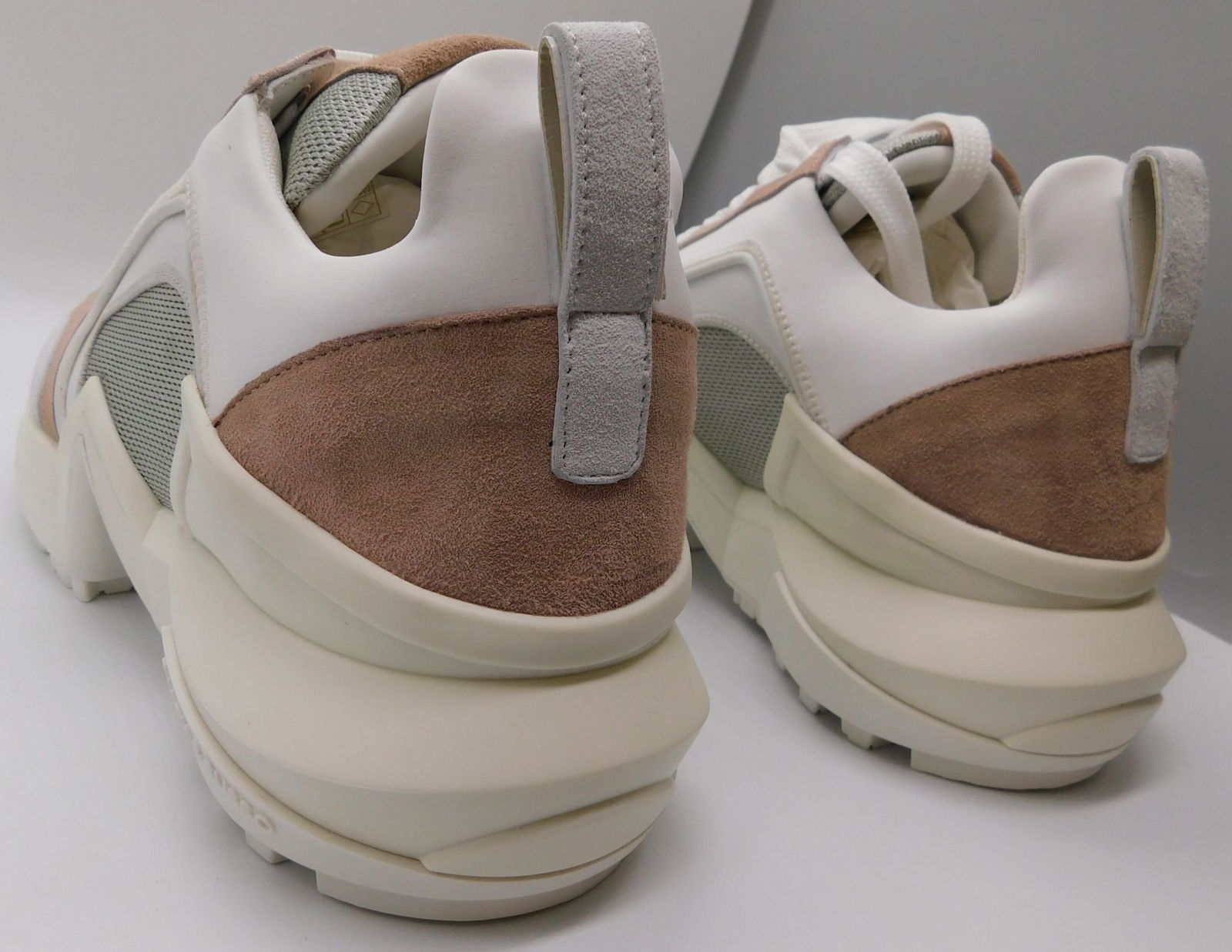 Pair of Ralph & Russo 4.0 Runner Sneakers, Suede Fabric, Tan White Silver with Box & Dust Bags. EU S - 2