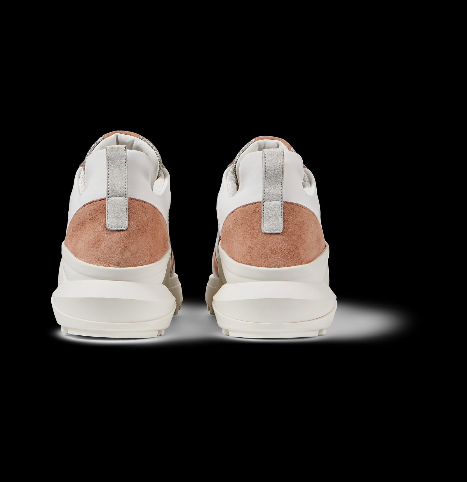 Pair of Ralph & Russo 4.0 Runner Sneakers, Suede Fabric, Tan White Silver with Box & Dust Bags. EU S - 5