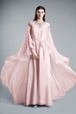 Ralph & Russo 17W EVE 009A Satin Chiffon Dress, Blush Pink, Size 38 (RRP £6,750): Ralph & Russo 17W EVE 009A Satin Chiffon Blush Dress, Blush Pink, Size 38 (RRP £6,750) Satin chiffon blush pink evening dress with two tier flowing round cape attached at the top of the arm